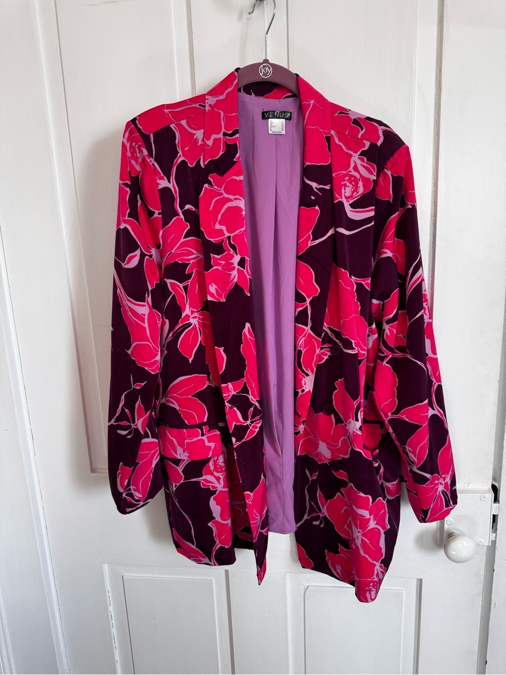 VENUS Fuchsia and Plum Floral Open Blazer